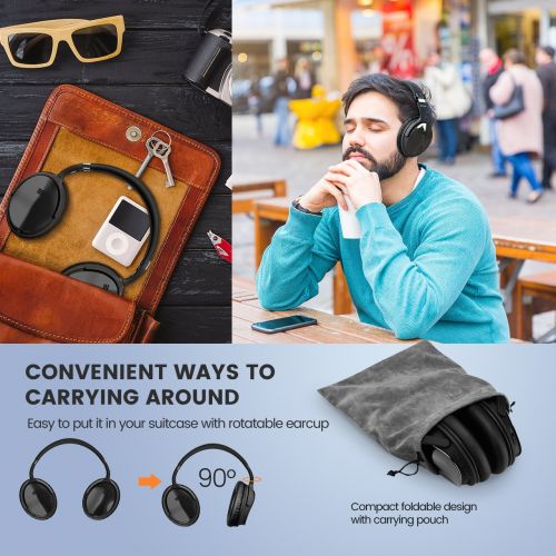  Mpow Active Noise Cancelling 4.1 Bluetooth Headphones with Mic, Wireless Wired Comfortable Foldable Stereo ANC Over Ear Headset, Low Latency, 30 Hrs Playing TV PC Phone