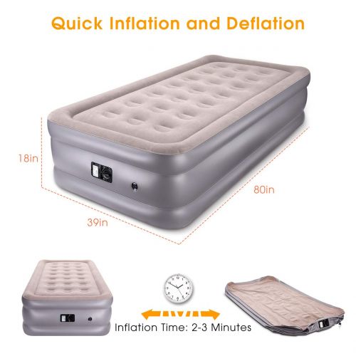  Mpow Air Mattress Twin, Inflatable Mattress, Elevated Raised Air Bed with Built-in Electric Pump, Twin Size Bed Height 18, Max Capacity 600lbs