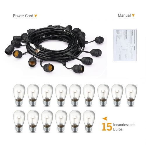  Mpow Ambience Add Outdoor String, 49Ft Commercial Globe Lights with 15 Vintage Dimmable Bulbs, Waterproof Heavy Duty, Connectable Edison, Patio Porch Garden Deck Cafe UL Listed