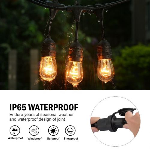  Mpow Ambience Add Outdoor String, 49Ft Commercial Globe Lights with 15 Vintage Dimmable Bulbs, Waterproof Heavy Duty, Connectable Edison, Patio Porch Garden Deck Cafe UL Listed