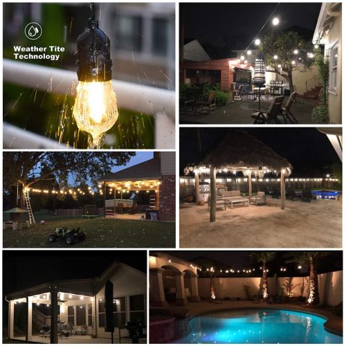  Mpow 49ft Led Outdoor String Lights, UL Listed IP65 Waterproof Dimmable Led String Lights, 15 Hanging Sockets, 1.5W Edison Vintage Bulb (1 Spare), Create Cafe Ambience for Patio Ba