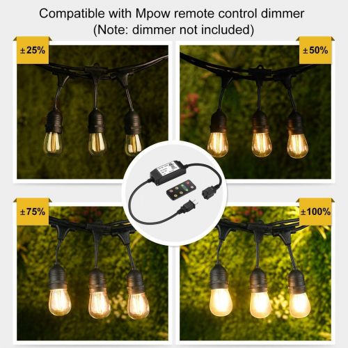  Mpow 49ft Led Outdoor String Lights, UL Listed IP65 Waterproof Dimmable Led String Lights, 15 Hanging Sockets, 1.5W Edison Vintage Bulb (1 Spare), Create Cafe Ambience for Patio Ba