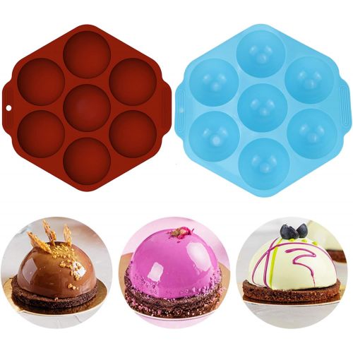  [아마존베스트]Mr. Care 2 Pack Silicone Molds, BPA Free Large 7-Cavity Silicone Sphere Mold, Baking Mold for Making Hot Chocolate Bomb, Cake, Jelly, Pudding, Dome Mousse(Brown and Blue)