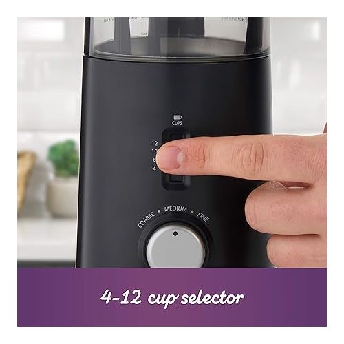  Mr. Coffee Automatic Coffee Grinder with 5 Presets, 12 Cup Capacity, Black - Ideal for Home Use and Espresso Lovers