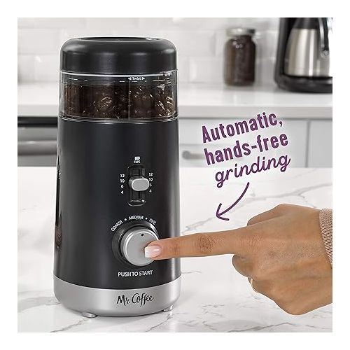  Mr. Coffee Automatic Coffee Grinder with 5 Presets, 12 Cup Capacity, Black - Ideal for Home Use and Espresso Lovers