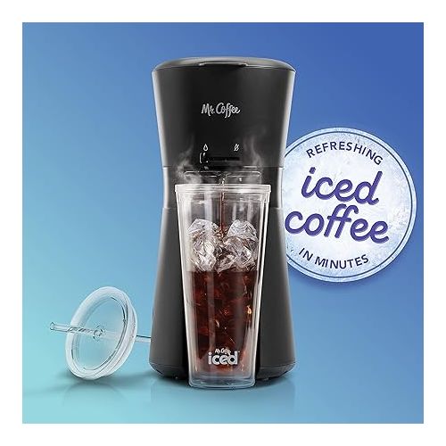  Mr. Coffee Iced Coffee Maker, Single Serve Machine with 22-Ounce Tumbler and Reusable Coffee Filter, Black