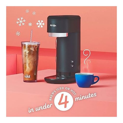  Mr. Coffee Iced and Hot Coffee Maker, Single Serve Machine with 22-Ounce Tumbler and Reusable Coffee Filer, Black