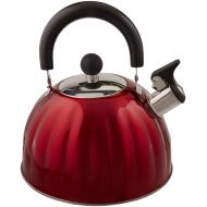 Mr. Coffee 91414.02 Twining 2.1 Quart Pumpkin Shaped Stainless Steel Whistling Tea Kettle, Metallic Red