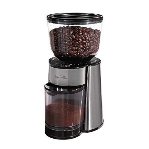  Mr. Coffee Automatic Burr Mill Coffee Grinder with 18 Custom Grinders, Silver