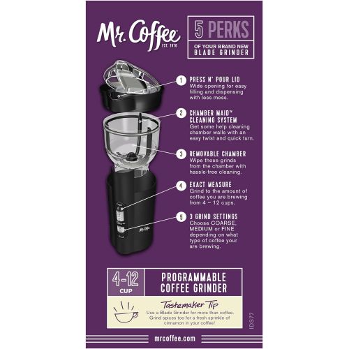  Mr. Coffee 12 Cup Electric Coffee Grinder with Multi Settings, Black, 3 Speed - IDS77
