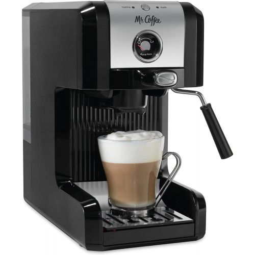  Mr. Coffee Easy Maker Authentic Pump Espresso Machine, 6 Piece, Chrome/Black