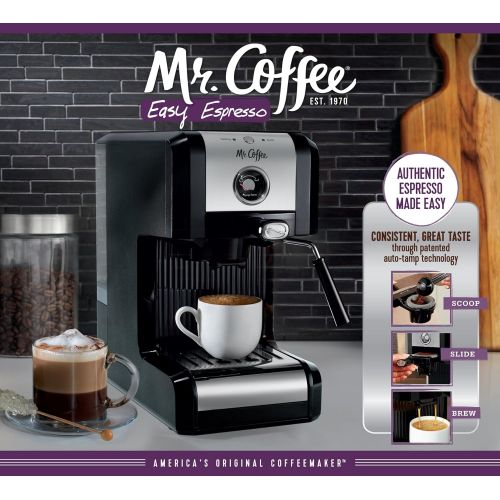  Mr. Coffee Easy Maker Authentic Pump Espresso Machine, 6 Piece, Chrome/Black