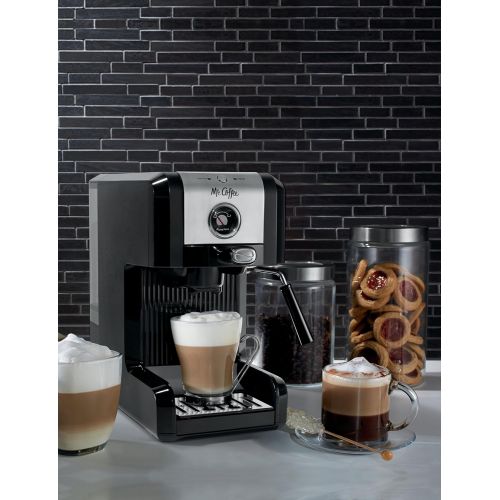  Mr. Coffee Easy Maker Authentic Pump Espresso Machine, 6 Piece, Chrome/Black