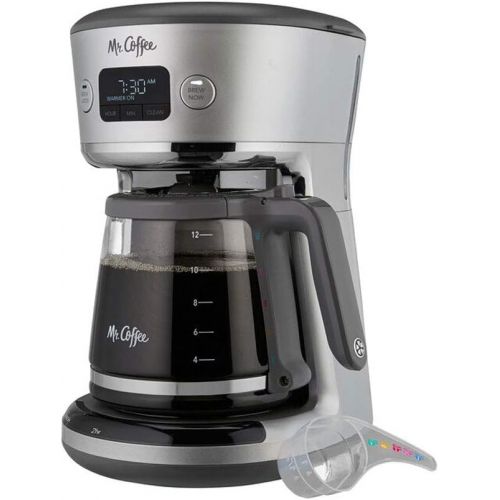  Mr. Coffee 31160393 Easy Measure 12 Cup Programmable Digital Coffee Maker Machine with Built In Water Filtration and Measuring Scoop, Silver