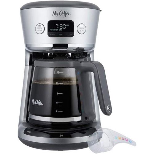  Mr. Coffee 31160393 Easy Measure 12 Cup Programmable Digital Coffee Maker Machine with Built In Water Filtration and Measuring Scoop, Silver