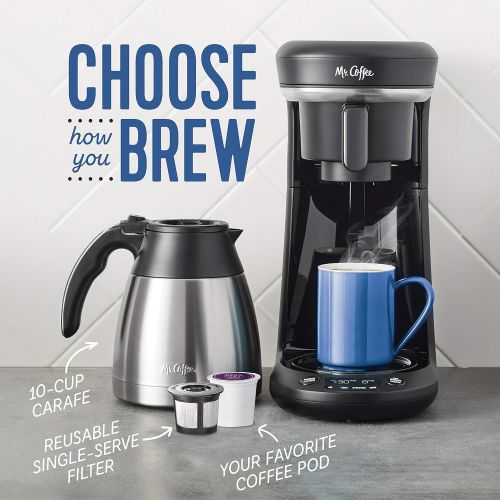  Mr. Coffee Pod + 10-Cup Space-Saving Combo Brewer, Black