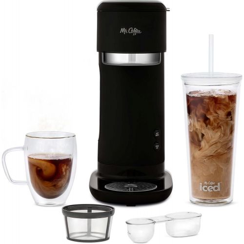  Mr. Coffee Iced and Hot Coffee Maker, Single Serve Machine with 22-Ounce Tumbler and Reusable Coffee Filer, Black