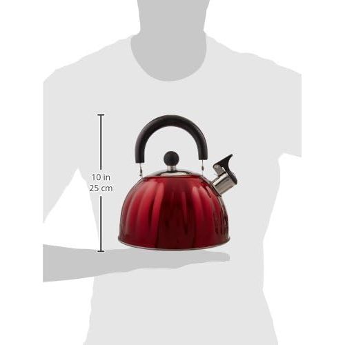  Mr. Coffee Twining 2.1 Quart Pumpkin Shaped Stainless Steel Whistling Tea Kettle, Metallic Red