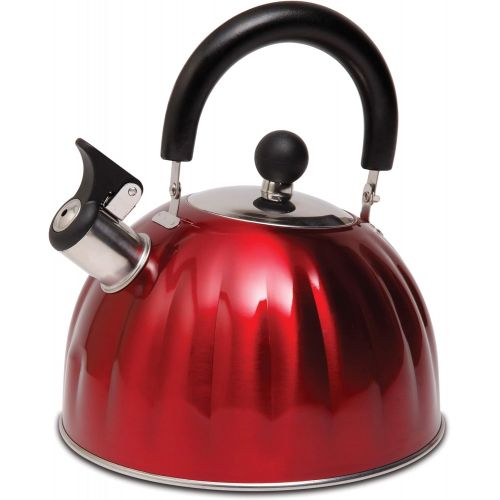  Mr. Coffee Twining 2.1 Quart Pumpkin Shaped Stainless Steel Whistling Tea Kettle, Metallic Red