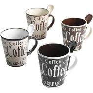 [아마존베스트]Mr. Coffee Mr Coffee Bareggio Mug and Spoon Set, Set of 4, Black and White