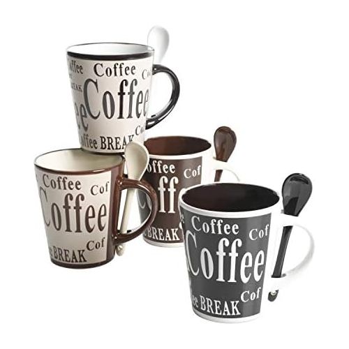  [아마존베스트]Mr. Coffee Mr Coffee Bareggio Mug and Spoon Set, Set of 4, Black and White