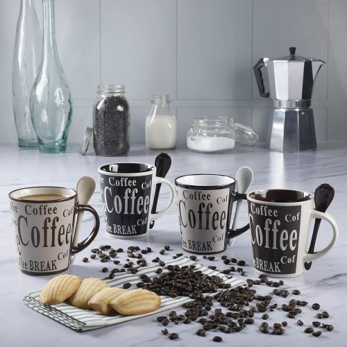  [아마존베스트]Mr. Coffee Mr Coffee Bareggio Mug and Spoon Set, Set of 4, Black and White