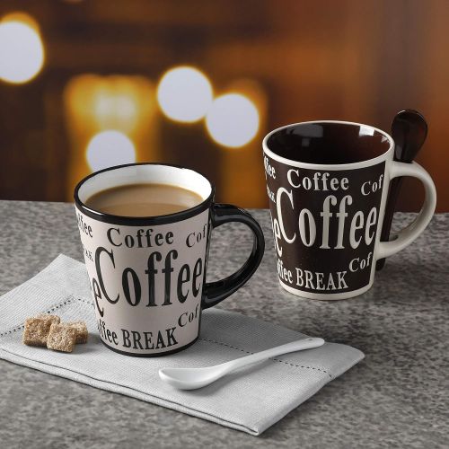  [아마존베스트]Mr. Coffee Mr Coffee Bareggio Mug and Spoon Set, Set of 4, Black and White