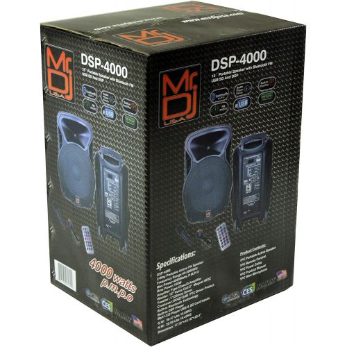  Mr. Dj DSP4000 15 2 Way Portable Speaker with Bluetooth, FM Radio, USBSD & DSP Player Technology