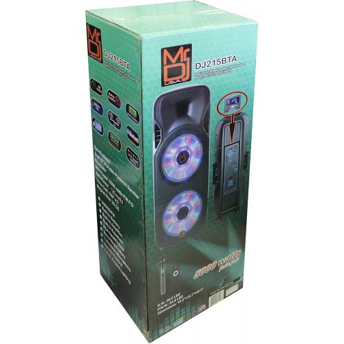  Mr. Dj DJ215BTA Dual 15 5000W Max Power Speaker with Built-In Bluetooth & Battery, 1 LCDMP3USBSD Slot
