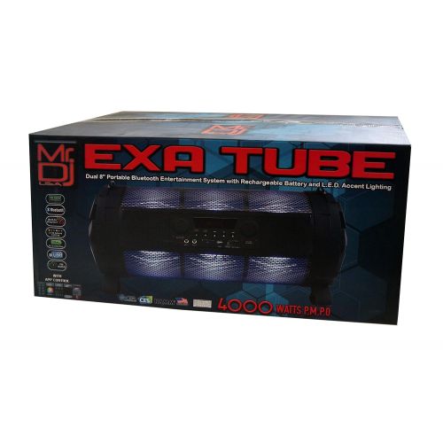  Mr. Dj EXA Tube Dual 8 Portable Speaker Buitl-in App Mobile, Bluetooth, FM Radio, USBMicro SD Card, Rechargeable Battery and LED Party Light, 4000 Watts p.m.p.o