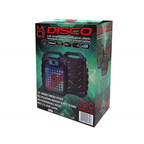  Mr. Dj Disco 5.25 Portable Speaker Buitl-in Bluetooth, FM Radio, USBMicro SD Card, Rechargeable Battery & LED Party Light, 500W P.M.P.O