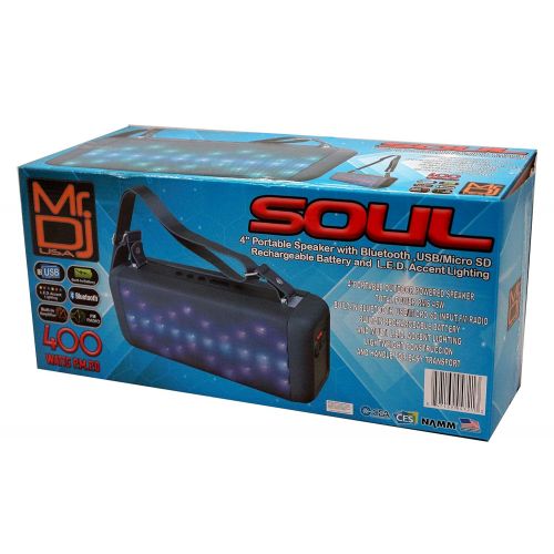  Mr. Dj Soul 4 Portable Speaker Buitl-in Bluetooth, FM Radio, USBMicro SD Card, Rechargeable Battery & LED Party Light, 400W P.M.P.O