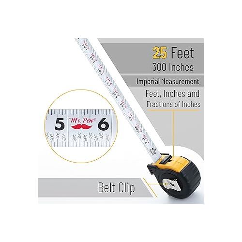  Mr. Pen- Tape Measure, 25-Foot, Steel Retractable Tape Measure with Fractions, Easy Read Tape Measure, Steel Tape Measure 25 ft