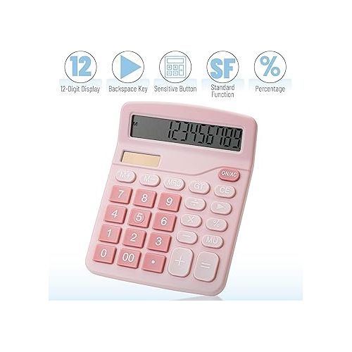  Mr. Pen- Calculator, Pink, Calculators Large Display, Standard Function Calculator, 12-Digit, Calculators Desktop, Office Calculator, Desktop Calculator, Desk Calculator Large Display, Pink Calculator