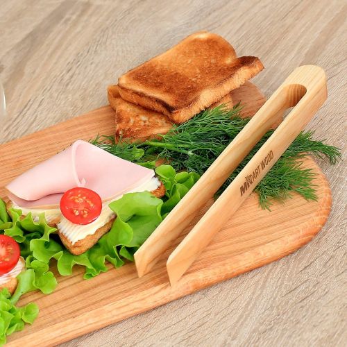  Mr.Art Wood Magnetic Wooden Toaster Kitchen Tongs, 8.7 Length Made in Europe, 100% Natural One Piece Ash Wood