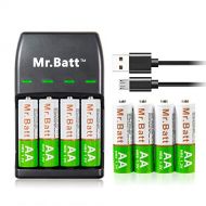 [아마존베스트]Mr.Batt Rechargeable AA Batteries 1600mAh (8 Pack) and Rechargeable Battery Charger