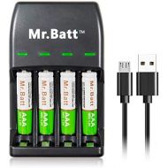 [아마존베스트]Mr.Batt Rechargeable AA AAA Charger with 700mAh High Capacity AAA Rechargeable Batteries (4 Pack)