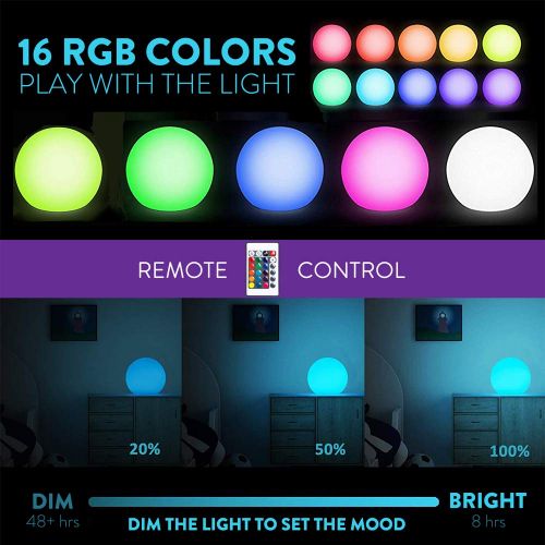  Mr.Go 14-inch Multi-Function Color Changing LED Ball Light Orb in White, Sturdy Waterproof Rechargeable, Wireless w/Remote Control Beautiful Light Effect, Subtle Ambient Lighting R