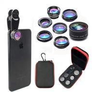 MrRong 7-in-1 mobile phone camera lens kit 0.63x wide angle + 15x macro + 198° fisheye + 2x telephoto + CPL filter + kaleidoscope + star compatible universal smartphone and tablet, Samsun