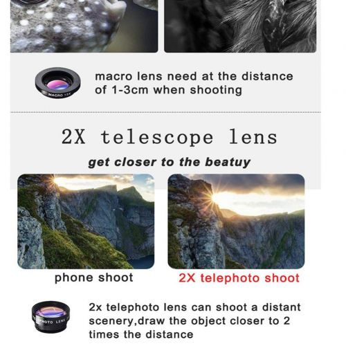  MrRong 7-in-1 mobile phone camera lens kit 0.63x wide angle + 15x macro + 198° fisheye + 2x telephoto + CPL filter + kaleidoscope + star compatible universal smartphone and tablet, Samsun