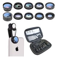 MrRong 10-in-1 Mobile Phone Camera Configuration Wide Angle 0.63 Times + Macro 15 Times + 198 ° fisheye + 2 Times telephoto + CPL Filter, Compatible with All Smartphones, Samsung,