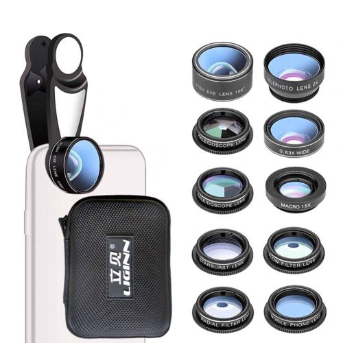  MrRong 10-in-1 Mobile Phone Camera Configuration Wide Angle 0.63 Times + Macro 15 Times + 198 ° fisheye + 2 Times telephoto + CPL Filter, Compatible with All Smartphones, Samsung,