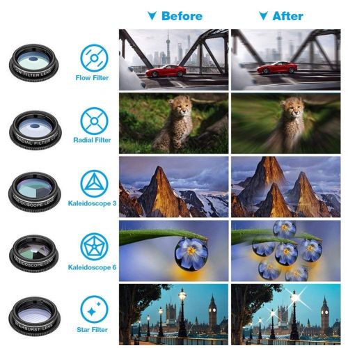  MrRong 10-in-1 Mobile Phone Camera Configuration Wide Angle 0.63 Times + Macro 15 Times + 198 ° fisheye + 2 Times telephoto + CPL Filter, Compatible with All Smartphones, Samsung,