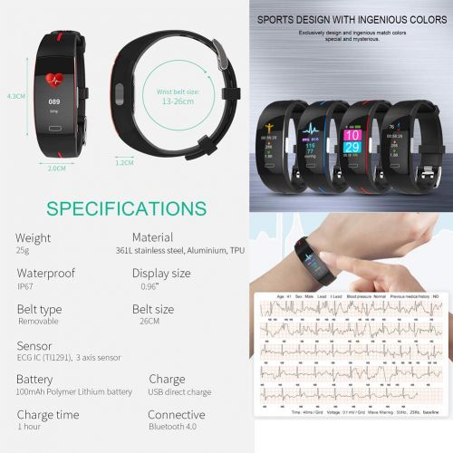  MrRong Fitness Tracker, Waterproof Color Screen Activity Tracker with Heart RatSmart Bracelet PPG+ECG Blood Pressure Heart Rate ECG IP67 Waterproof,Smart Wristband Pedometer Watch with St