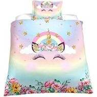 [아마존베스트]Mrbay Unicorn Duvet Cover Sets,Lovely Face Unicorn Kids Bedding Sets,Twin Size,1 Duvet Cover,1 Pillowcase(No Comforter Inside)
