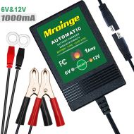 Mroinge MBC016 6V / 12V 1A Fully Automatic trickle Battery Charger/maintainer for Automotive Vehicle Motorcycle Lawn Mower ATV RV powersport Boat, Sealed Deep-Cycle AGM Gel Cell Le