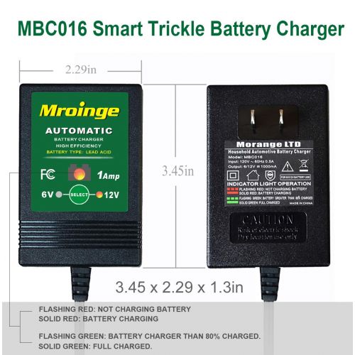  Mroinge MBC016 6V / 12V 1A Fully Automatic trickle Battery Charger/maintainer for Automotive Vehicle Motorcycle Lawn Mower ATV RV powersport Boat, Sealed Deep-Cycle AGM Gel Cell Le