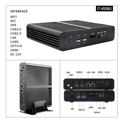  Msecore Fanless Office Protable Mini PC Host Intel 4th Gen of Intel Core I7-4558u(single 8GB Ram,128GB Ssd,Wife) with Intel Hd Graphics Hd510032002000 Resolution supported 2LAN, 2H
