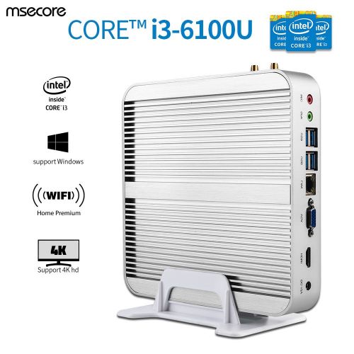 Msecore Low Power Fanless Mini PC Desktop Computer With Intel Core i3-6100U 2.3Ghz Single 4GB DDR3 RAM 256GB mSATA SSD Unit