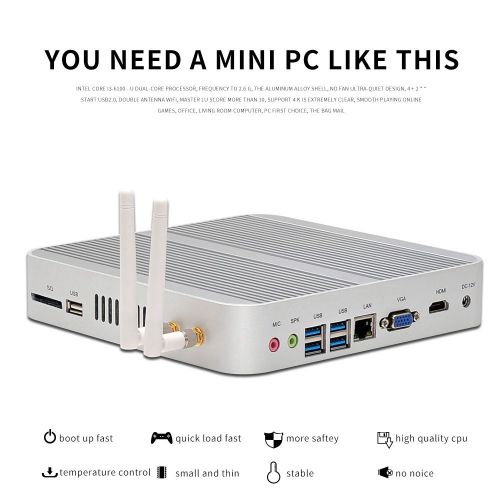  Msecore Low Power Fanless Mini PC Desktop Computer With Intel Core i3-6100U 2.3Ghz Single 8GB DDR3 RAM 128GB mSATA SSD Unit